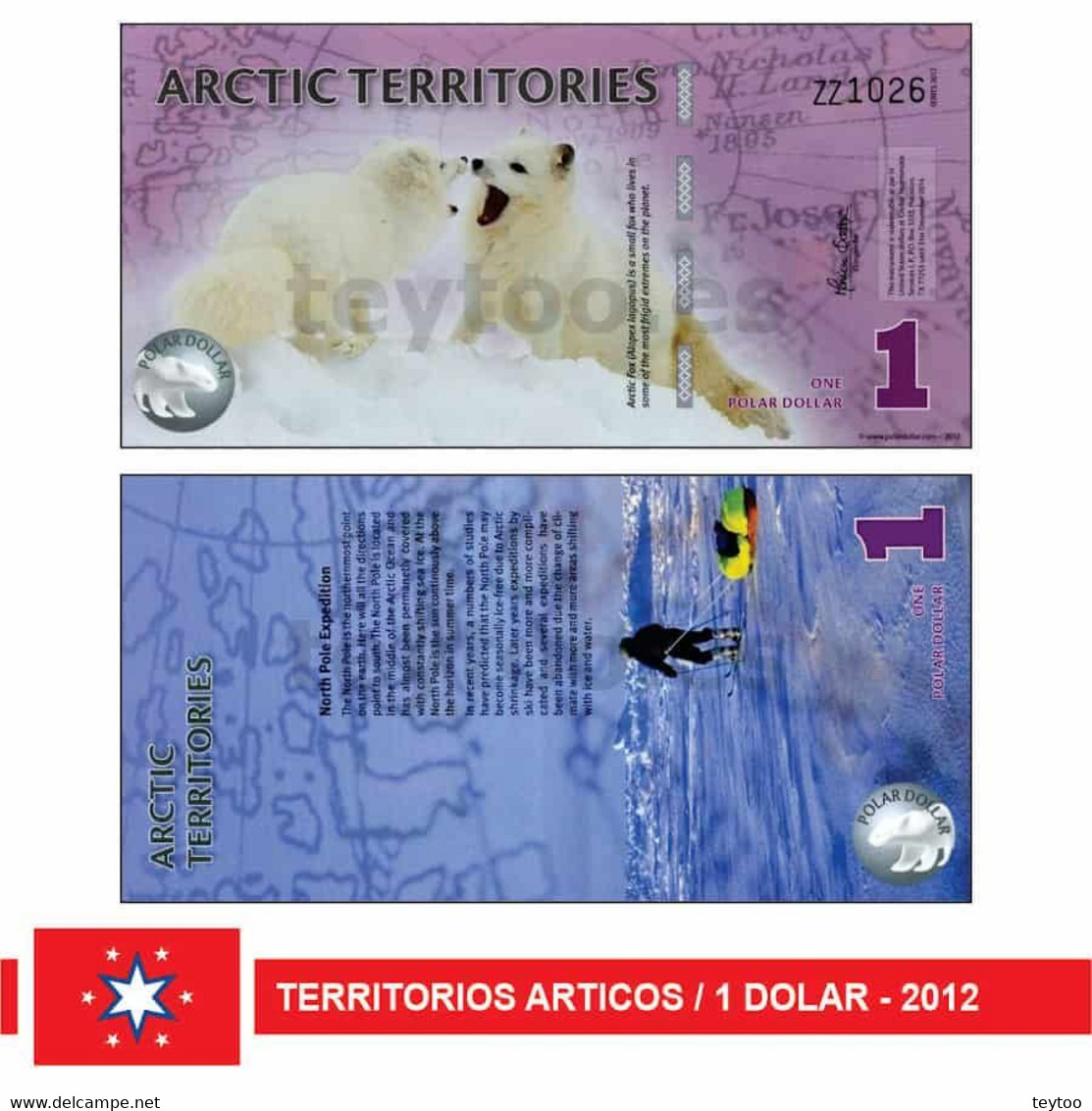 C2270# Territorios Árticos 2012. 1 Dolar Polar (UNC) P#ARC-1a.2 - Fiktive & Specimen