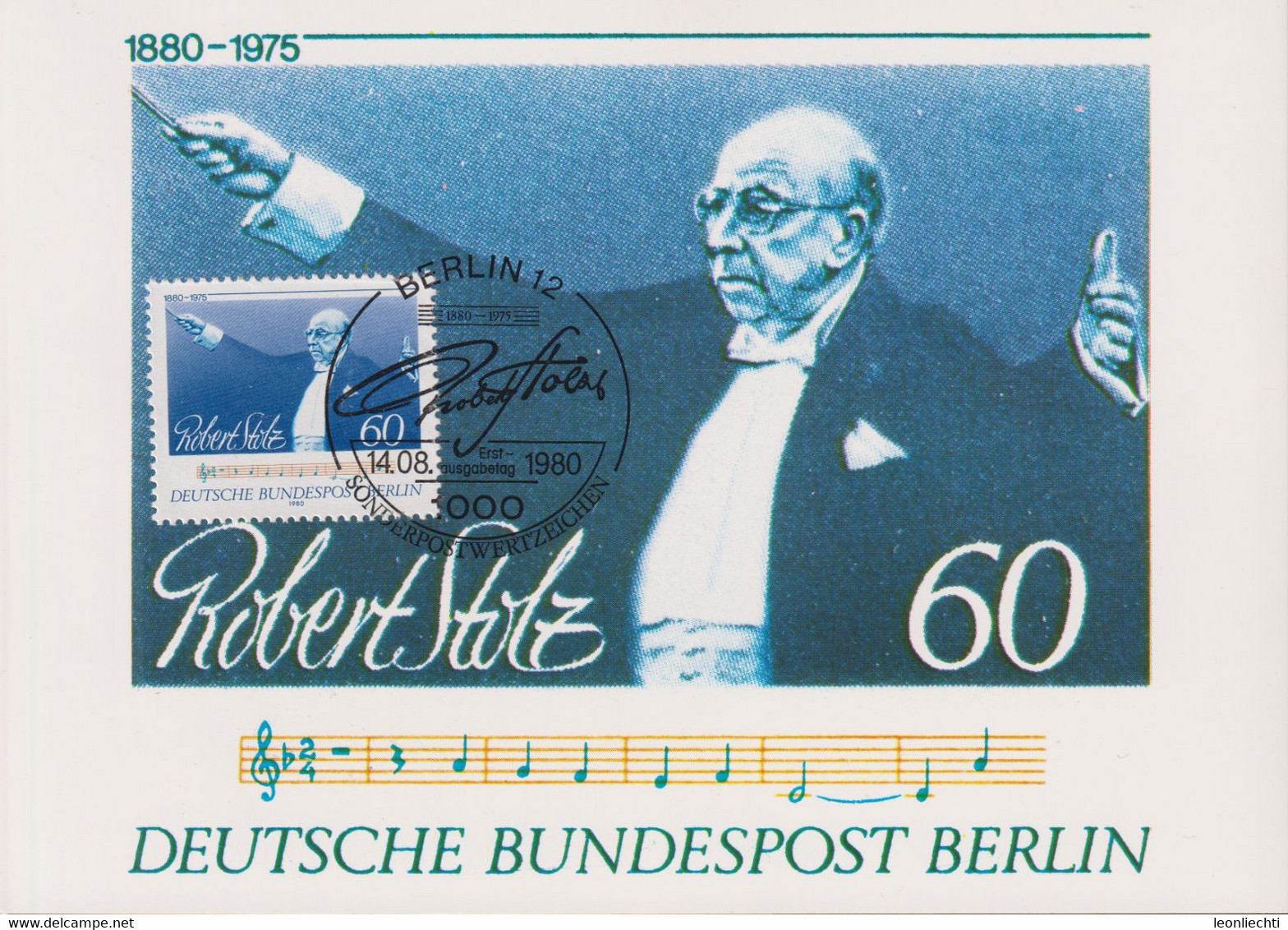 1980 Berlin  MC, Mi:DE-BE 627, Yt:DE-BE 588,  Robert Stolz Als Dirigent - Cartes-Maximum (CM)