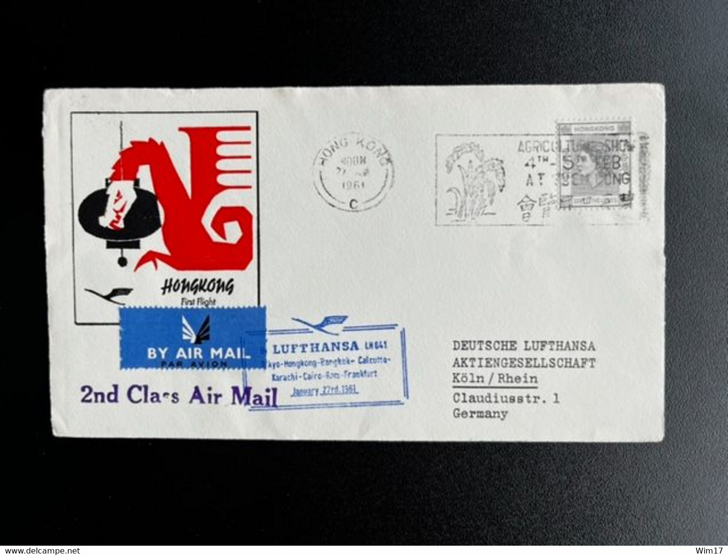 HONG KONG 1961 FIRST FLIGHT COVER TOKYO TO FRANKFURT 27-01-1961 - Cartas & Documentos