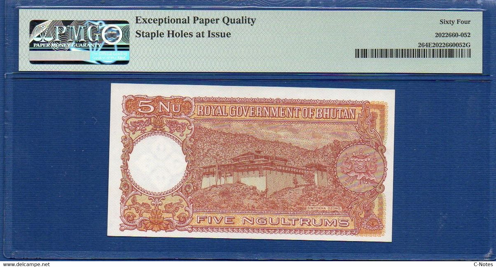 BHUTAN - P. 2  5 Ngultrum ND (1974) UNC-, PMG 64, Prefix D/1 007954 - Bhoutan