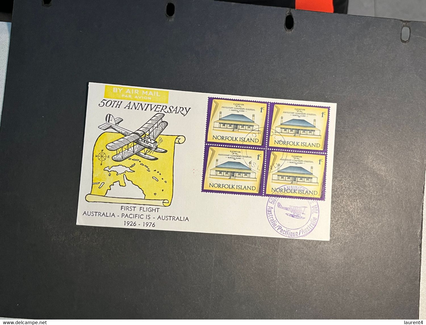 (3 Oø 28) 50th Anniversary Of First Flight - Australia - Pacific Islands - Australia - 1976 (Norfolk Island) - Erst- U. Sonderflugbriefe