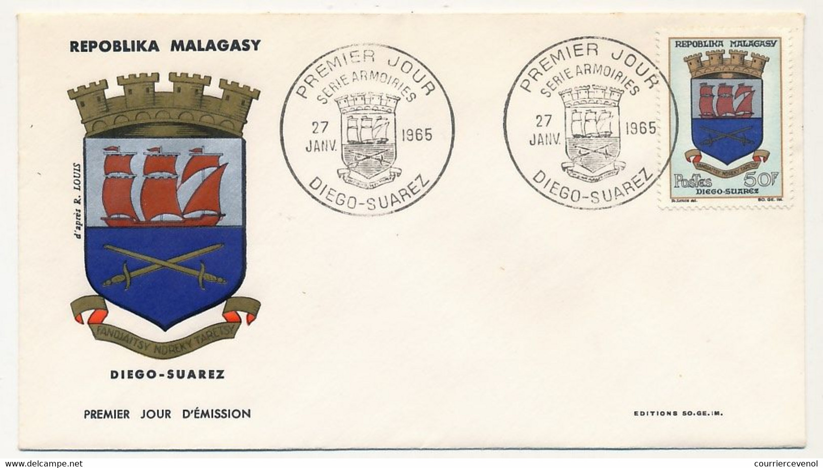 MADAGASCAR - Enveloppe FDC - Armoiries De Diego-Suarez - 27 Janvier 1965 - DIEGO-SUAREZ - Madagascar (1960-...)