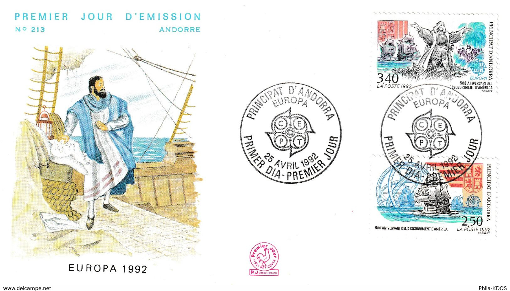 " EUROPA 1992 : CHRISTOPHE COLOMB " Sur Enveloppe 1er Jour N° YT416 417 Parfait état FDC - Christophe Colomb