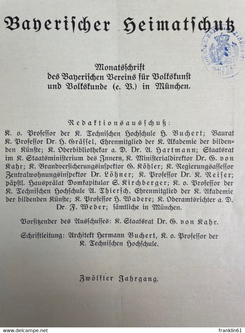 Bayerischer Heimatschutz. 1914 Bis 1916. (Heft 1, 1914 Bis Heft 1/2, 1916, Sonderheft Krieg Und Soldat). - 4. Neuzeit (1789-1914)