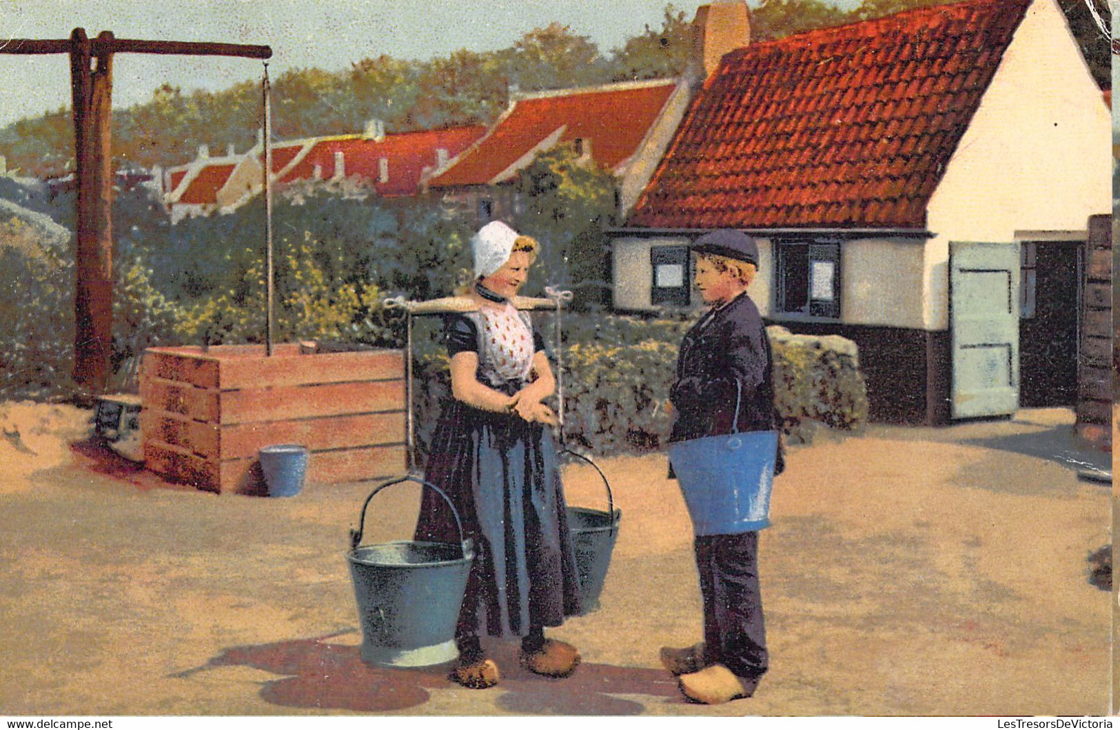 VIEUX METIERS - Porteuse D'eau Croise Un Un Jeune - Agriculture - Illustration Non Signée  - Carte Postale Ancienne - Altri & Non Classificati