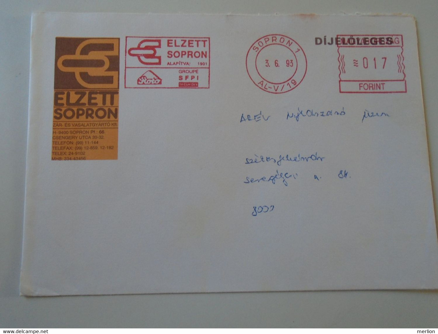 D193974 Hungary Cover - EMA Red Meter Freistempel 1993 ELZETT SOPRON - Timbres De Distributeurs [ATM]