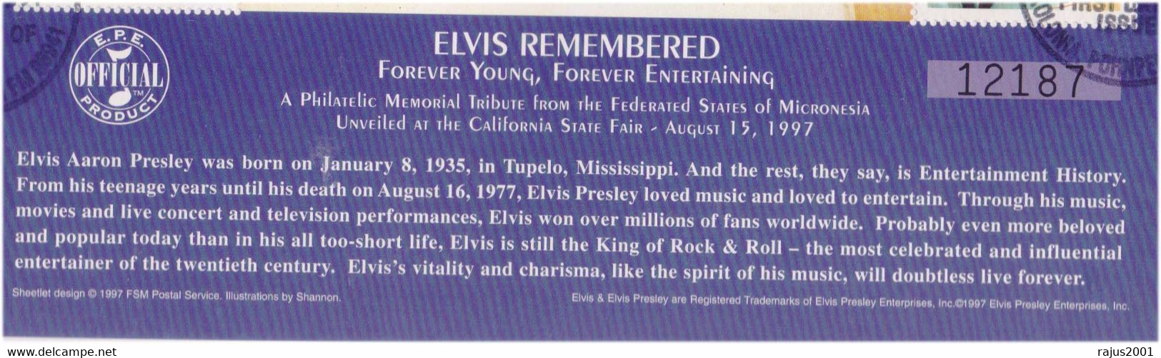 Elvis Presley, Rock N Roll, Reshape Music Beat, Musical Instrument, Music Legend, Forever Young, Famous Men, A5 Size FDC - Elvis Presley