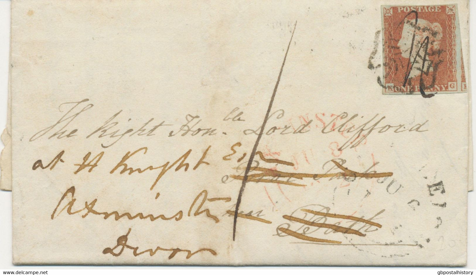 GB 1842 QV 1d Redbrown Pl.17 (KG) Full Margins Tied By Very Uncommon Combination Of Black MC And Also Manuscript Cancel - Brieven En Documenten