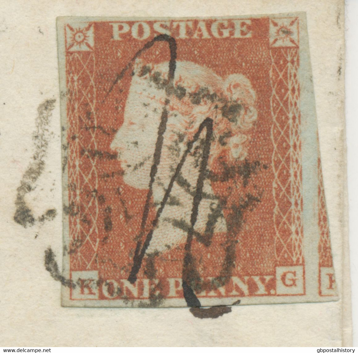 GB 1842 QV 1d Redbrown Pl.17 (KG) Full Margins Tied By Very Uncommon Combination Of Black MC And Also Manuscript Cancel - Brieven En Documenten