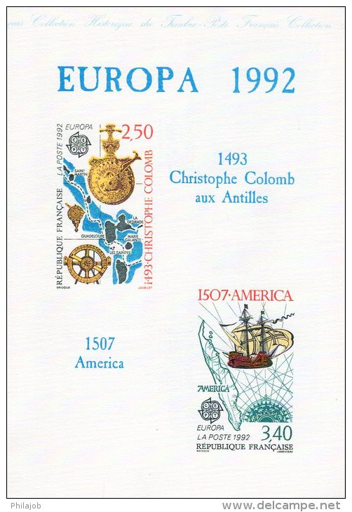 " EUROPA 1992 :  DECOUVERTE DE L'AMERIQUE / COLOMB "sur Document Officiel De 1992 4 Pages 2 X N° YT 2755 2756 DPO - Christoffel Columbus