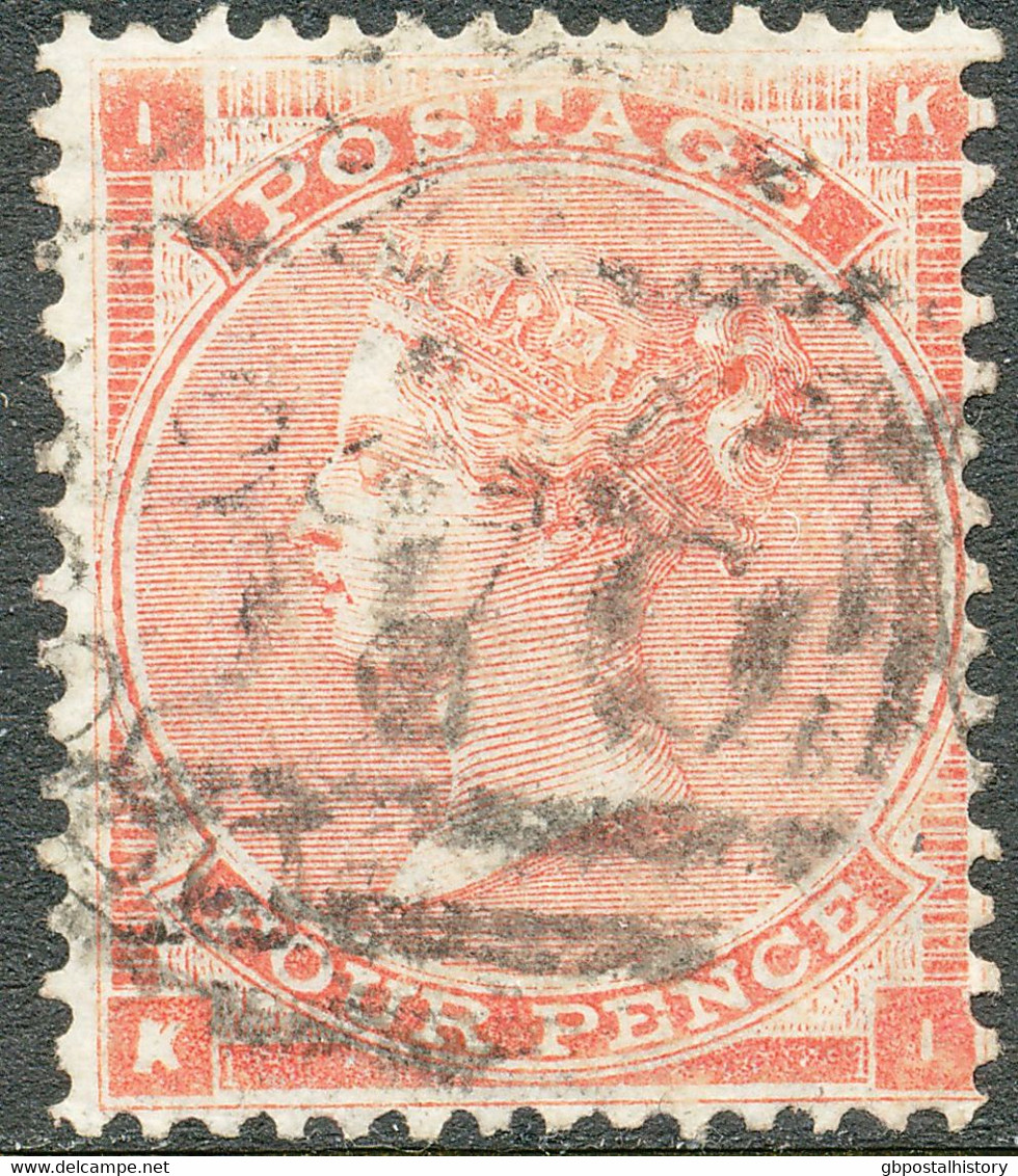 GB 1862 QV 4d Pl.3 Pale Red Without Hairlines (KI) VFU MAJOR VARIETY/ERROR: DEFECTIVE LETTER "K", Probably UNIQUE - Errors, Freaks & Oddities (EFOs