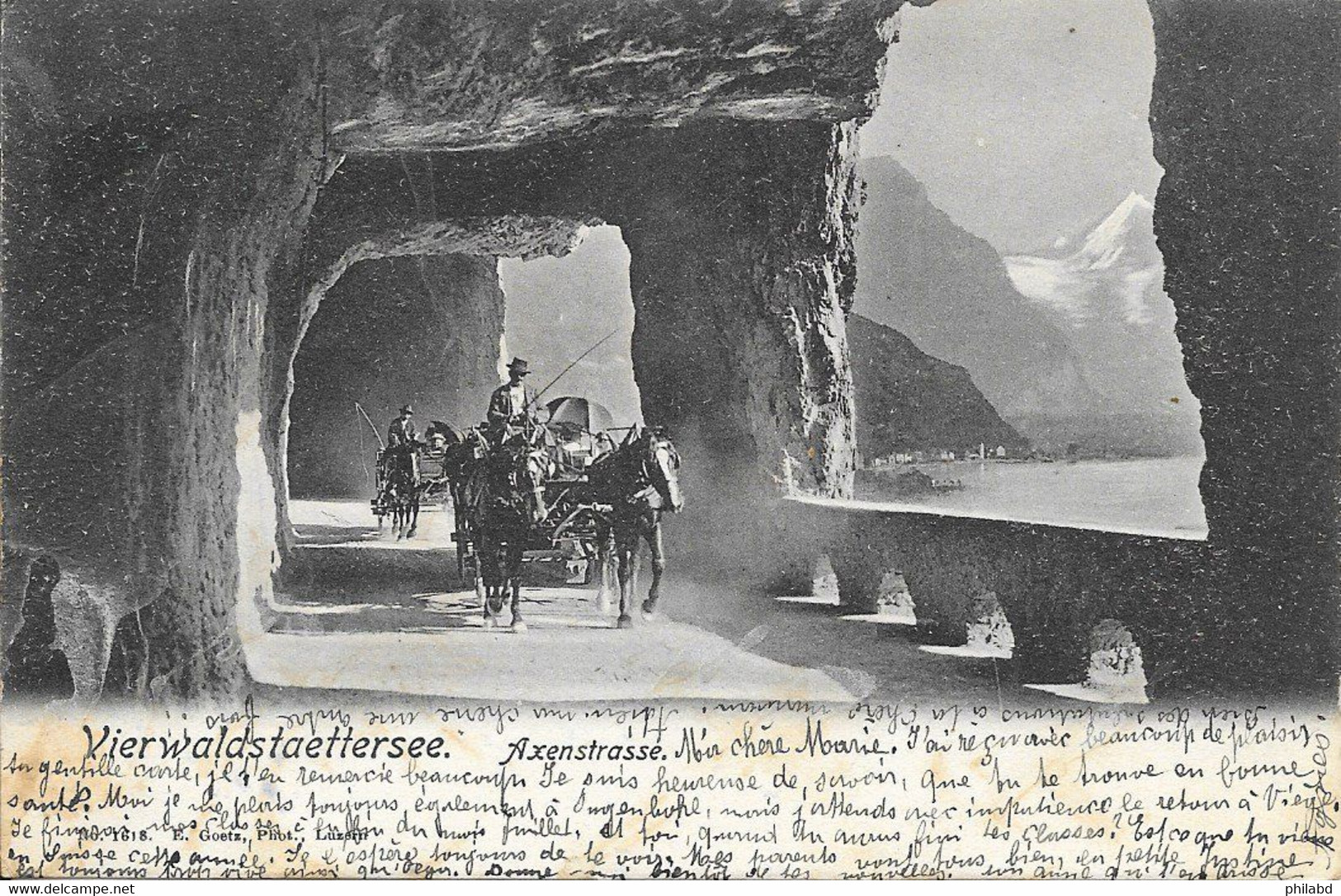 Suisse Schwytz (Schwyz) - Vierwaldstaettersee (Lac Des Quatre-Cantons) - Axenstrasse Calèche Cheval 1904-05-24 Animée TB - Schwytz