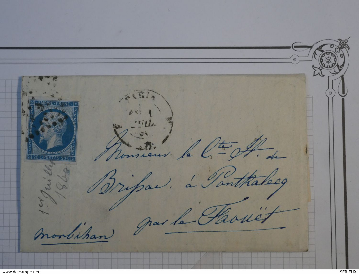 BO5 FRANCE  BELLE LETTRE AU COMTE DE BRISSAC 1ER JUIL. 1860  PARIS A PONTHALEC +N°14  +AFFRANCH. INTERESSANT - 1853-1860 Napoléon III.