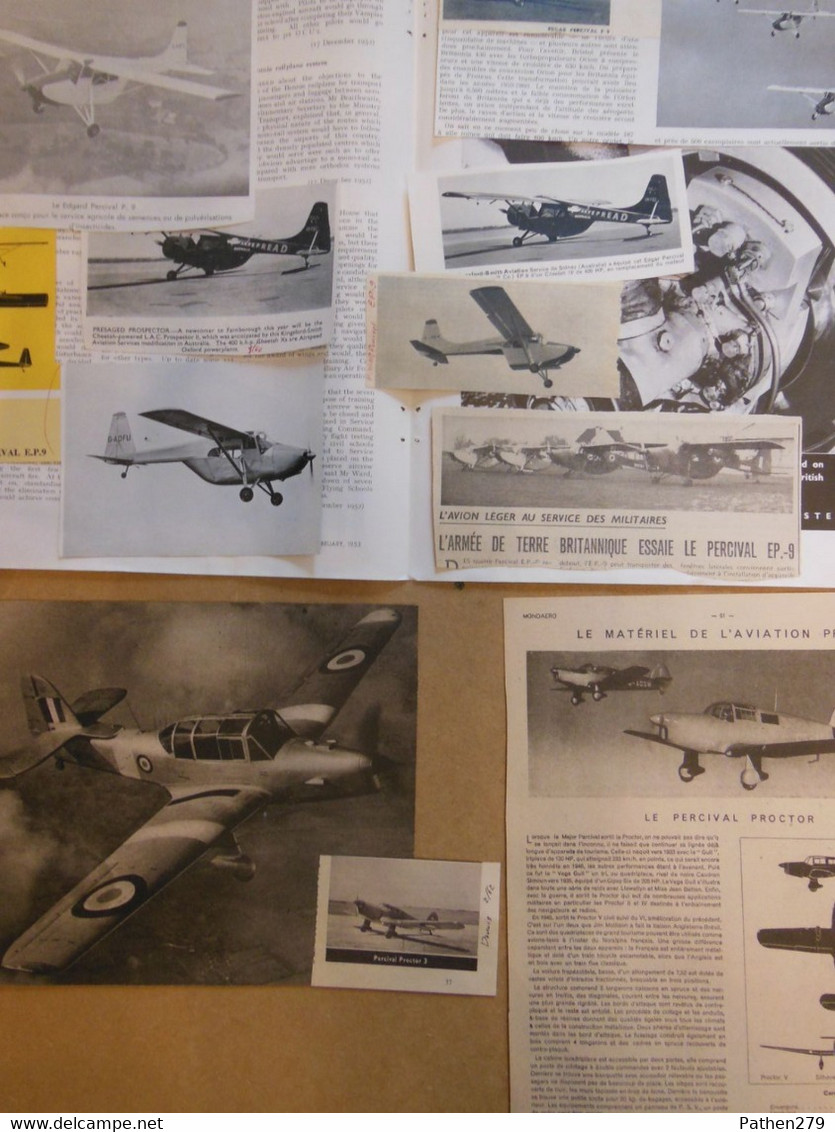 Lot De 37g De Coupures De Presse Des Aéronefs Britanniques Percival EP-9 Et Proctor - Aviazione