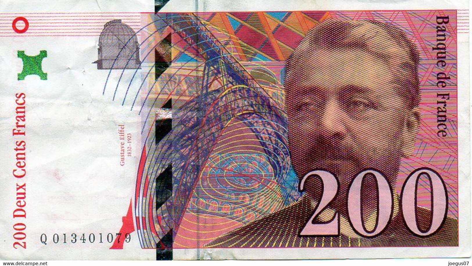 Billet 200 Francs Gustave EIFFEL Année 1996 - Q 013401079 - 200 F 1995-1999 ''Eiffel''