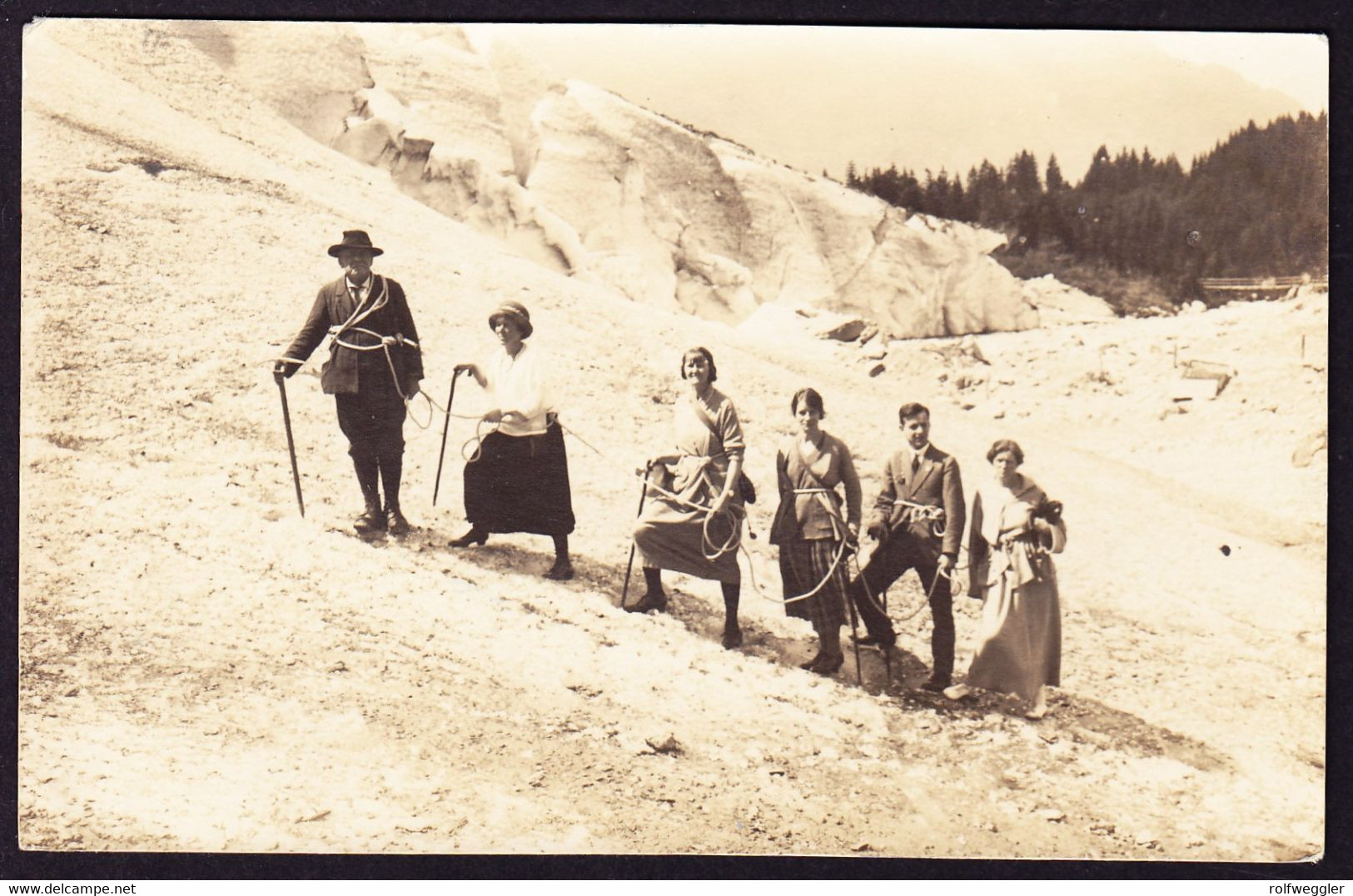 1925 Gelaufene Foto AK: Bergsteiger Gruppe Beim Gletscher - Alpinisme