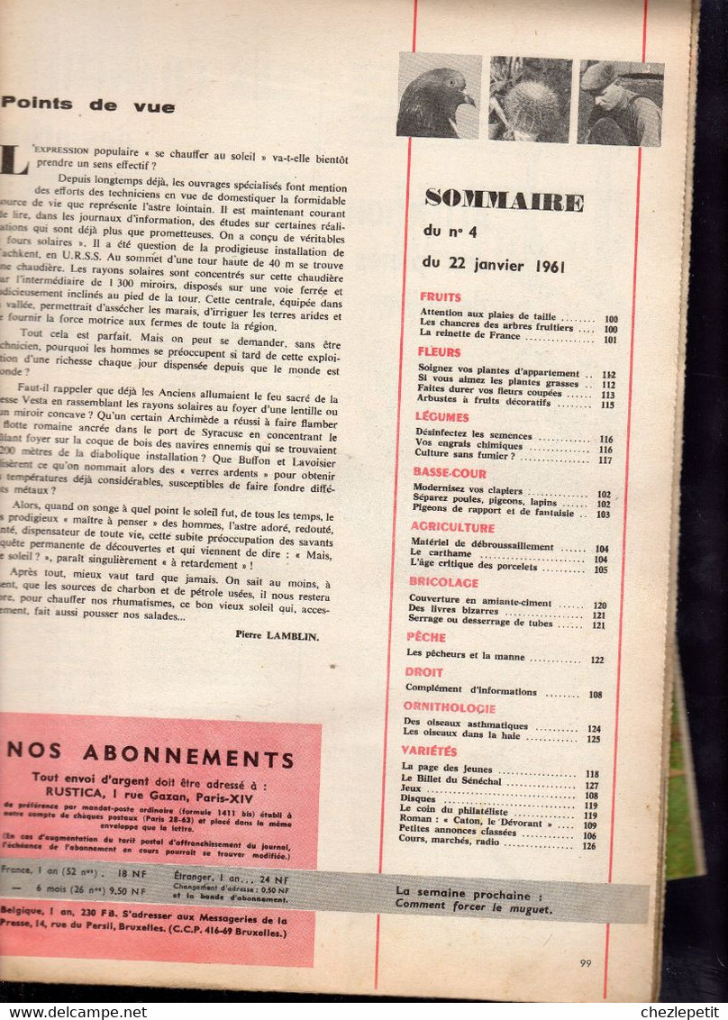 RUSTICA N°4 1961 Arbres Fruitiers Pigeon Pêche Porc French Gardening Magazine - Jardinería