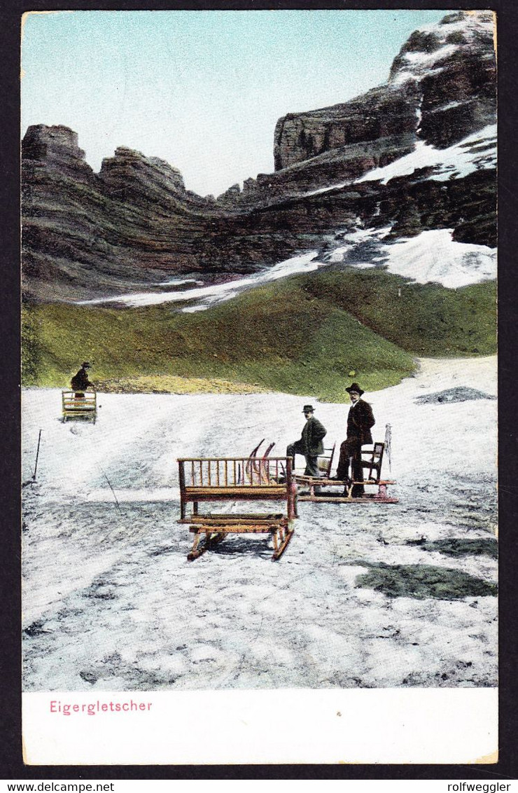 Um 1905 Ungelaufen AK: Personen-Schlitten Beim Eiger-Gletscher - Alpinisme