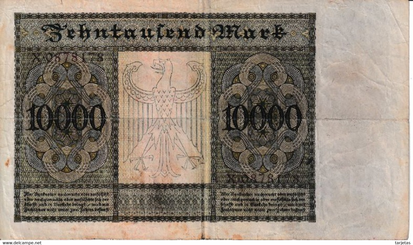 BILLETE DE ALEMANIA DE 10000 MARK DEL AÑO 1922 CON LETRA F (BANKNOTE) - 10.000 Mark