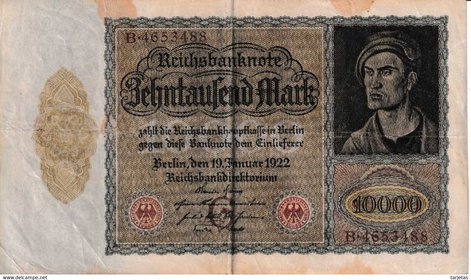 BILLETE DE ALEMANIA DE 10000 MARK DEL AÑO 1922 CON LETRA G (BANKNOTE) - 10.000 Mark