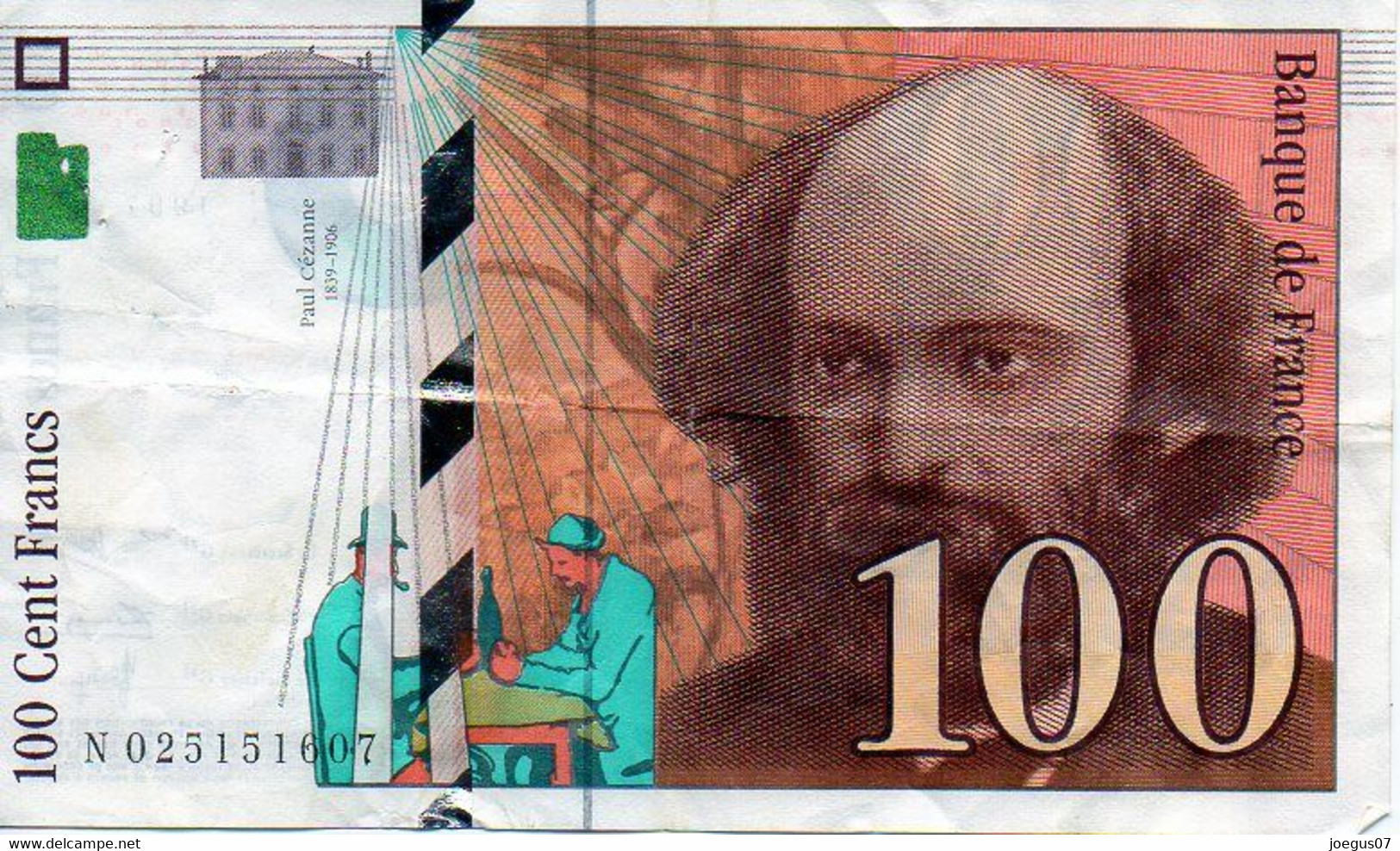 Billet 100 Francs Paul CEZANNE Année 1997 - N 025151607 - 100 F 1997-1998 ''Cézanne''