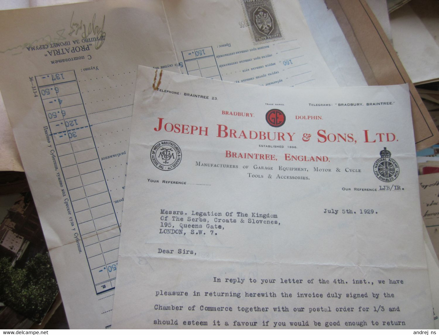 Joseph Bradbury Sons LTD Braintree England 1929 - Royaume-Uni