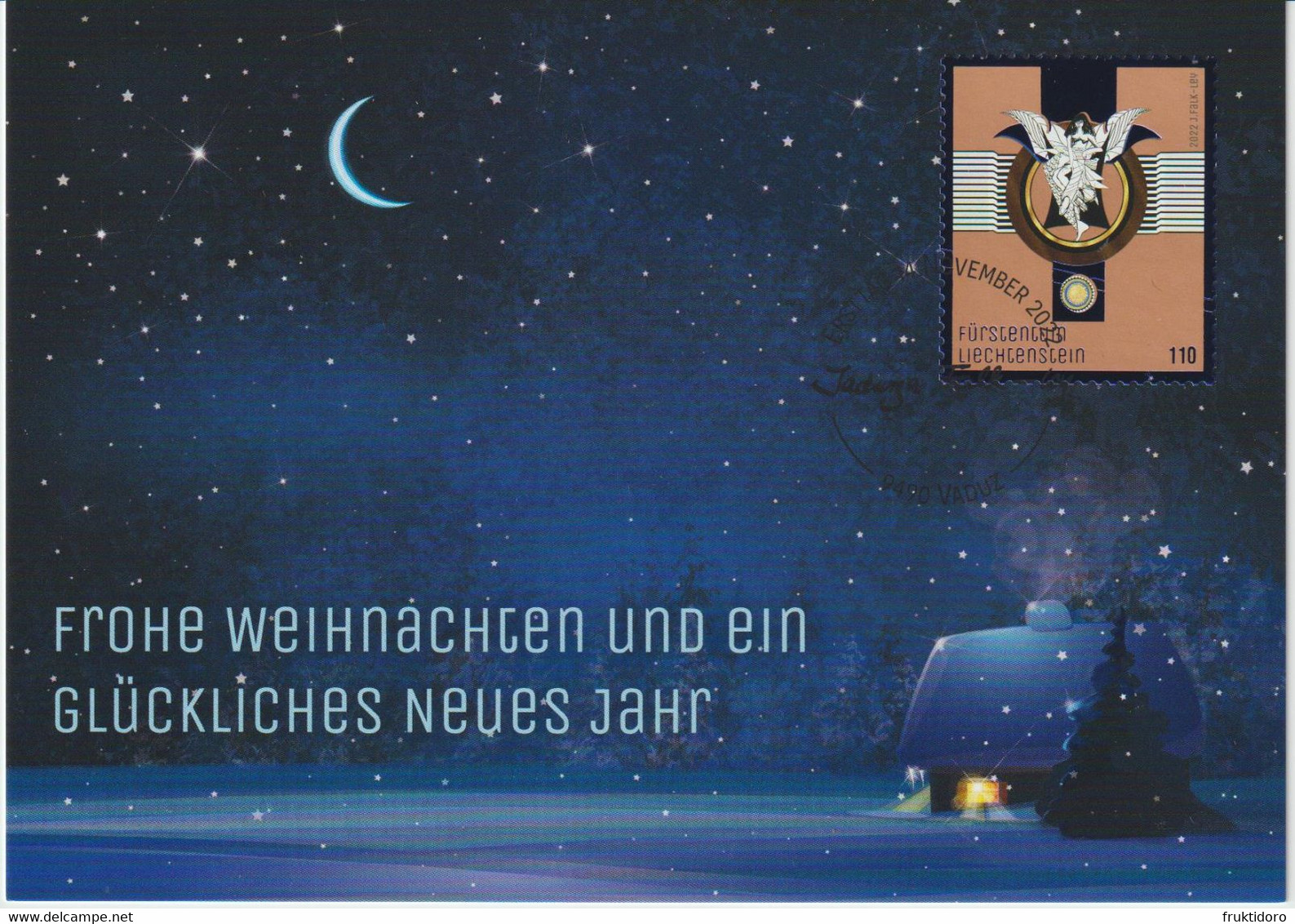Liechtenstein Glückwunschkarte / Christmas Card 2022 - Snow - Night - Angel - Briefe U. Dokumente