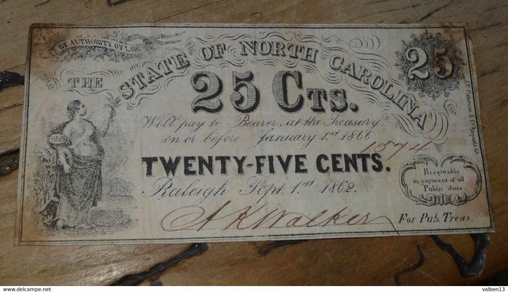 USA 25 Cents 1862 State North Carolina Raleigh  ............ CL-2-2 - Valuta Della Confederazione (1861-1864)