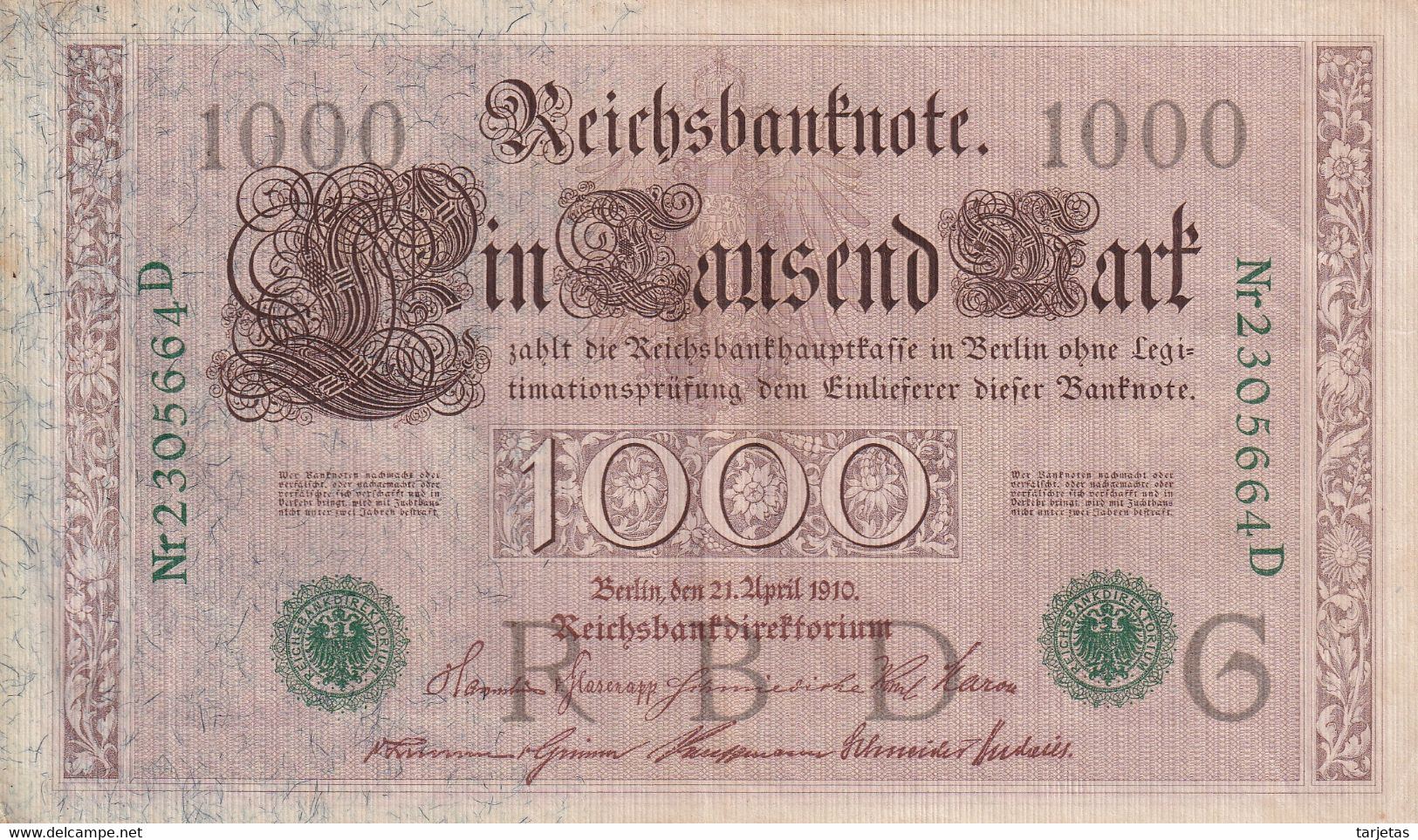 BILLETE DE ALEMANIA DE 1000 MARK DEL AÑO 1910 LETRA G (BANK NOTE) - 1.000 Mark