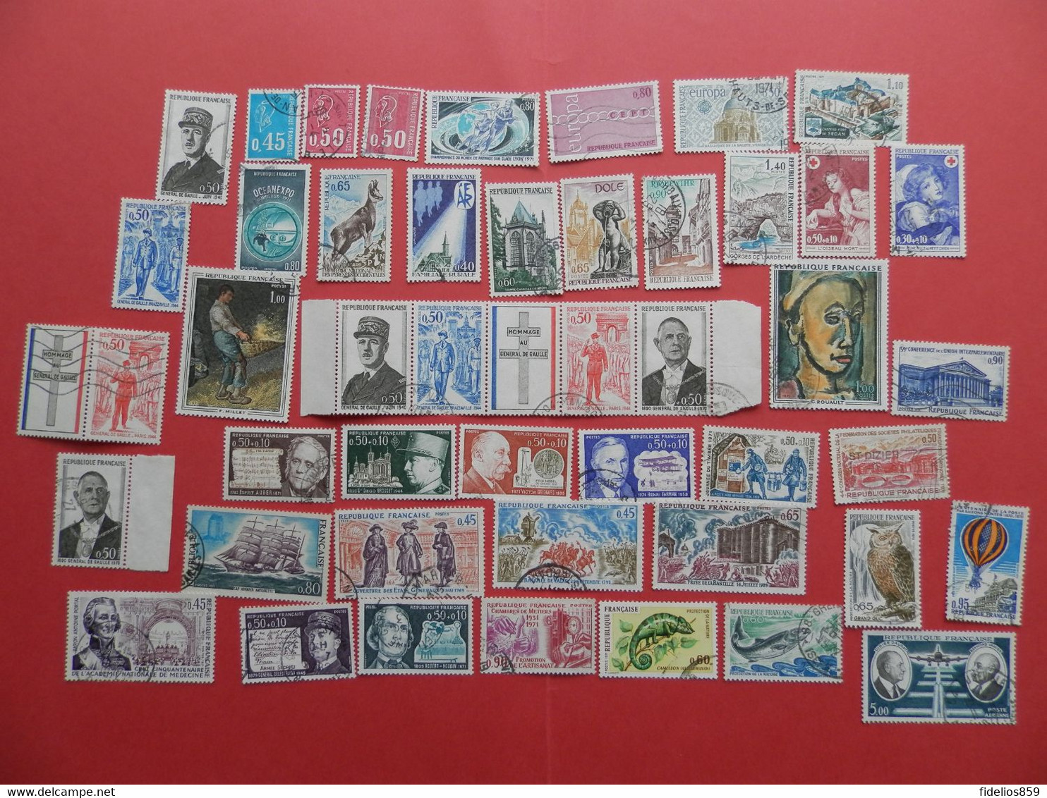 FRANCE OBLITERES : ANNEE COMPLETE 1971 SOIT 39 TIMBRES POSTE DIFFERENTS + BANDE DE GAULLE + 2 PA   1ER CHOIX - 1970-1979