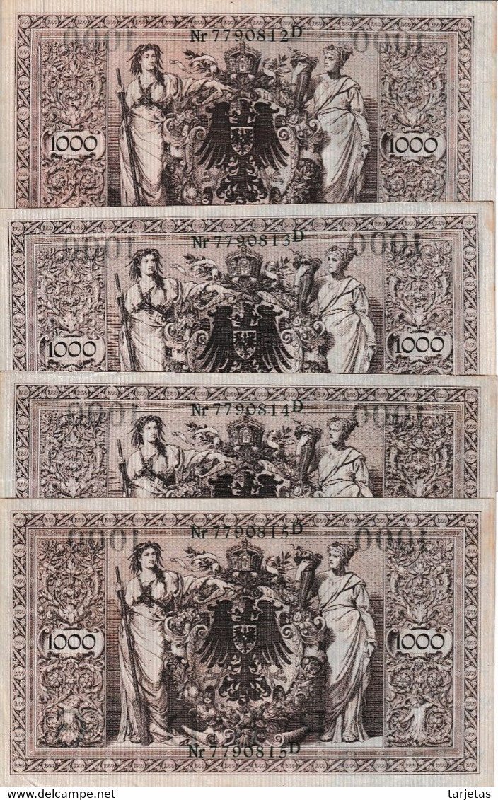 CUARTETO CORRELATIVO DE ALEMANIA DE 1000 MARK DEL AÑO 1910 LETRA G EN CALIDAD EBC (XF) (BANK NOTE) - 1.000 Mark