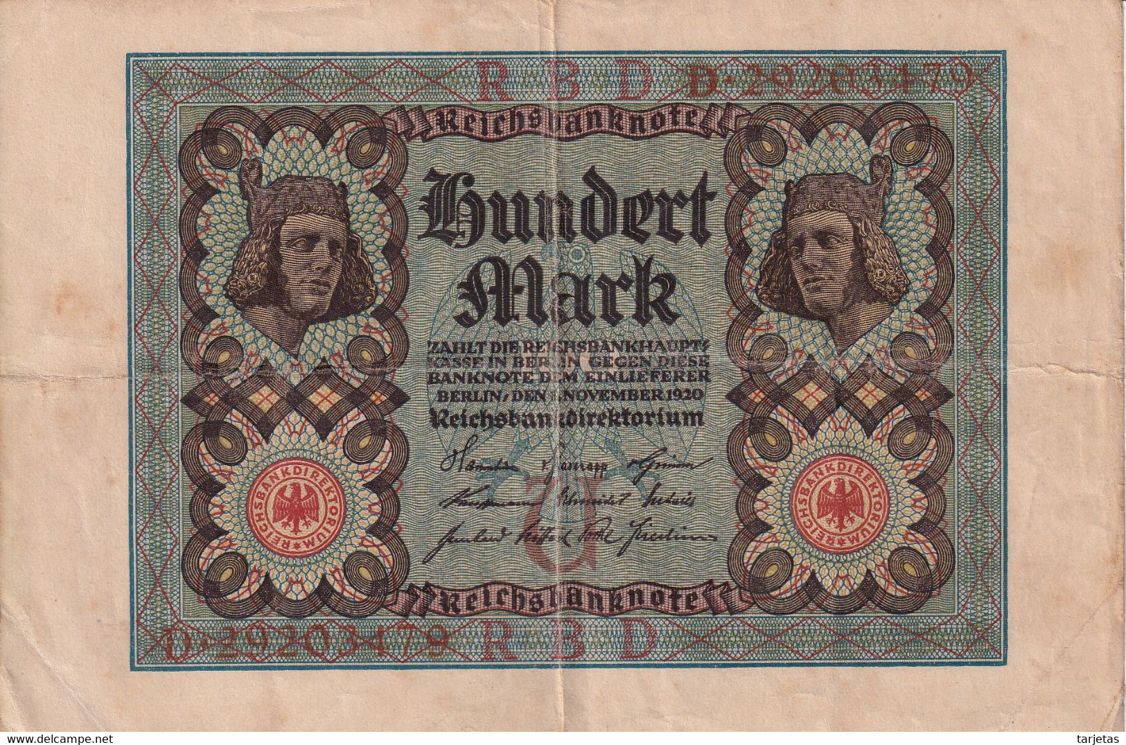 BILLETE DE ALEMANIA DE 100 MARK DEL AÑO 1920  (BANKNOTE) - 100 Mark