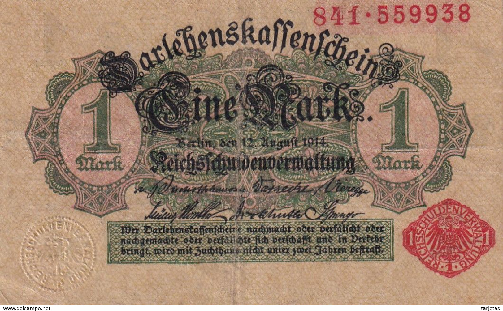 BILLETE DE ALEMANIA DE 1 MARK DEL AÑO 1914 (BANKNOTE) - 1 Mark