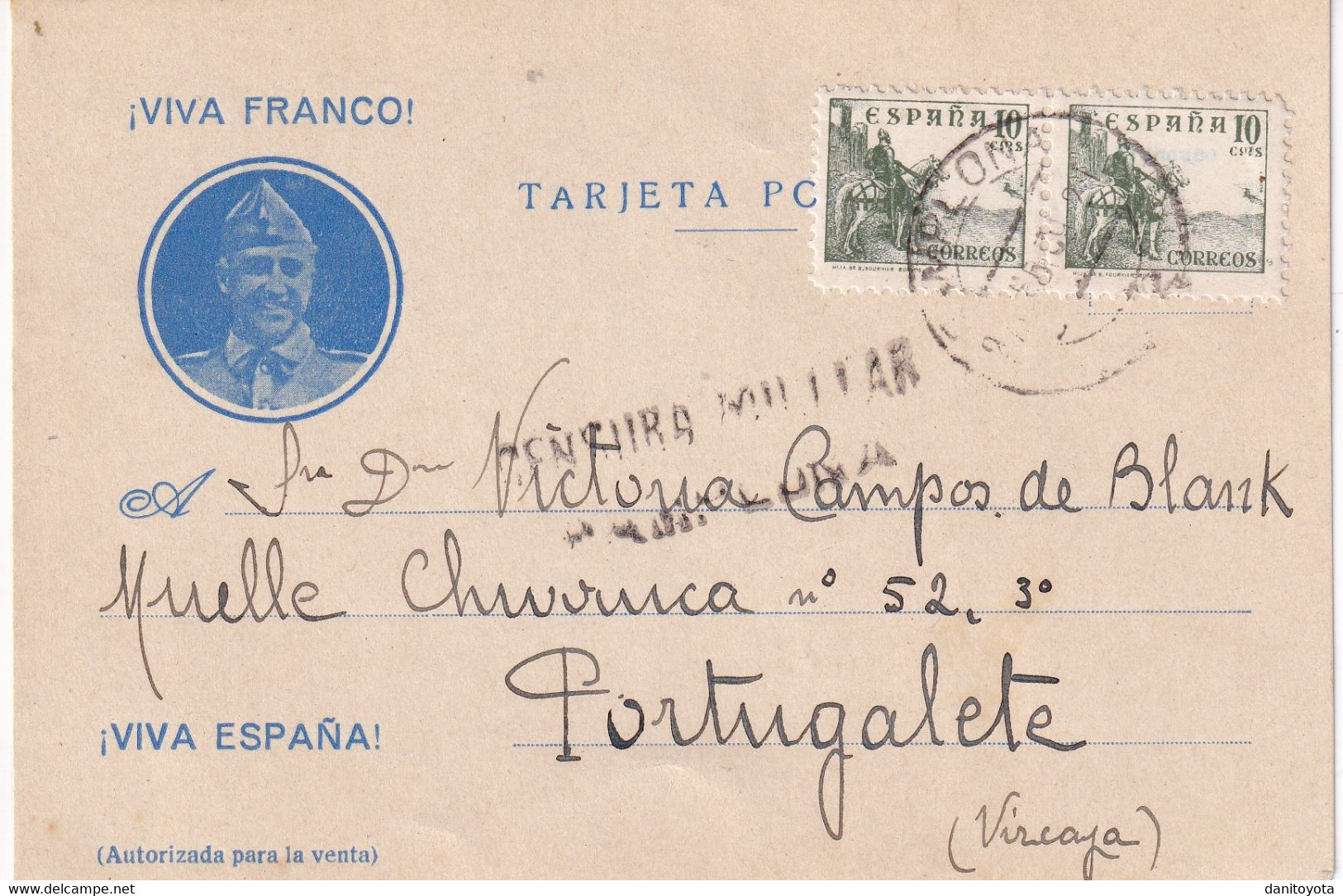 1939. Pamplona A Portugalete Vizcaya. Postal Circulada Con Censura Militar - Navarra (Pamplona)