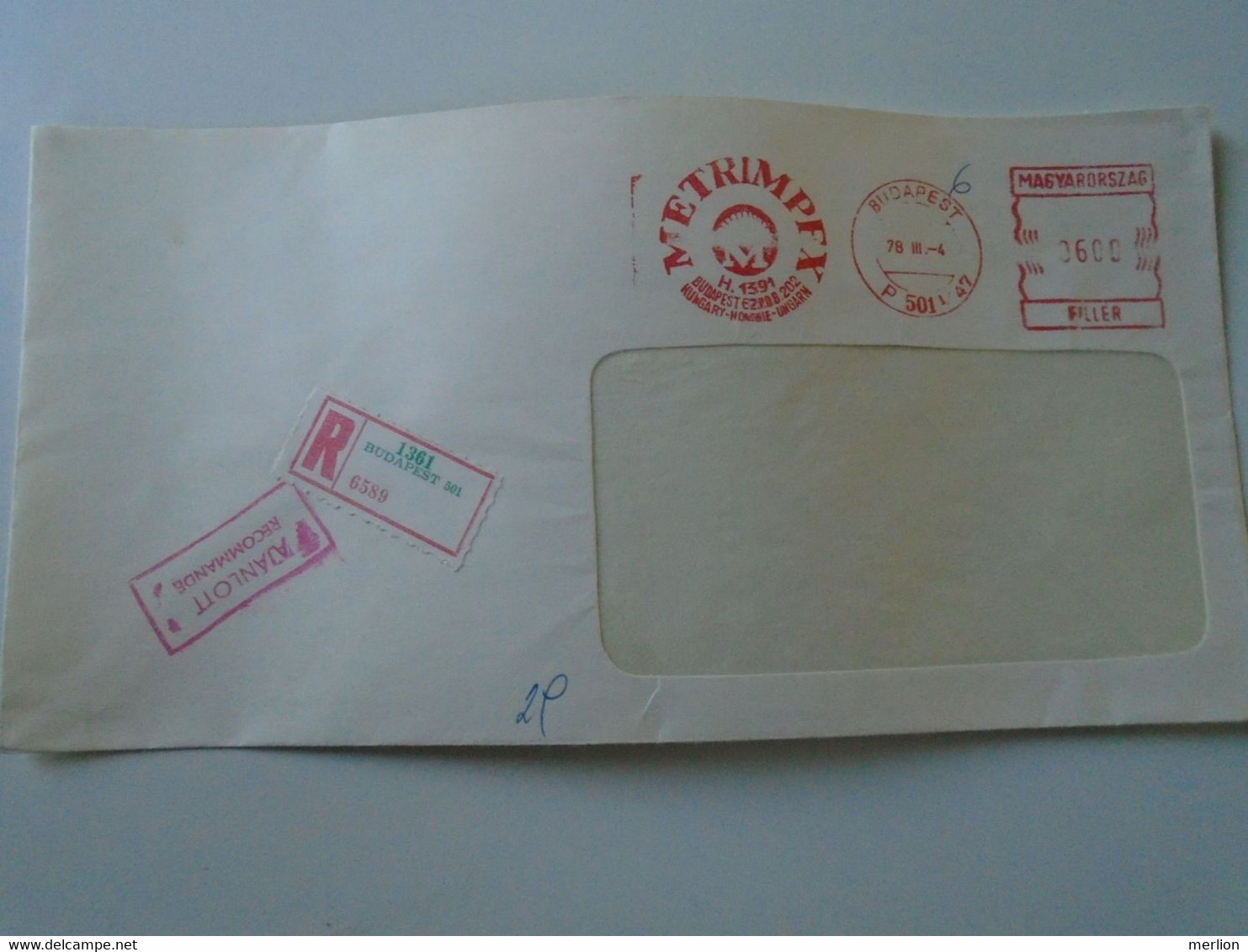 AD00012.52   Hungary Registered  Cover -EMA Red Meter Freistempel-1978 Metrimpex Budapest - Automaatzegels [ATM]