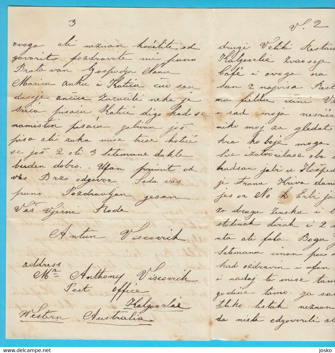 FIMISTON KALGOORLIE (Western Australia) old letter 1904 sent Mr. Viscovich, proprietor of California Cafe-Boulder Block