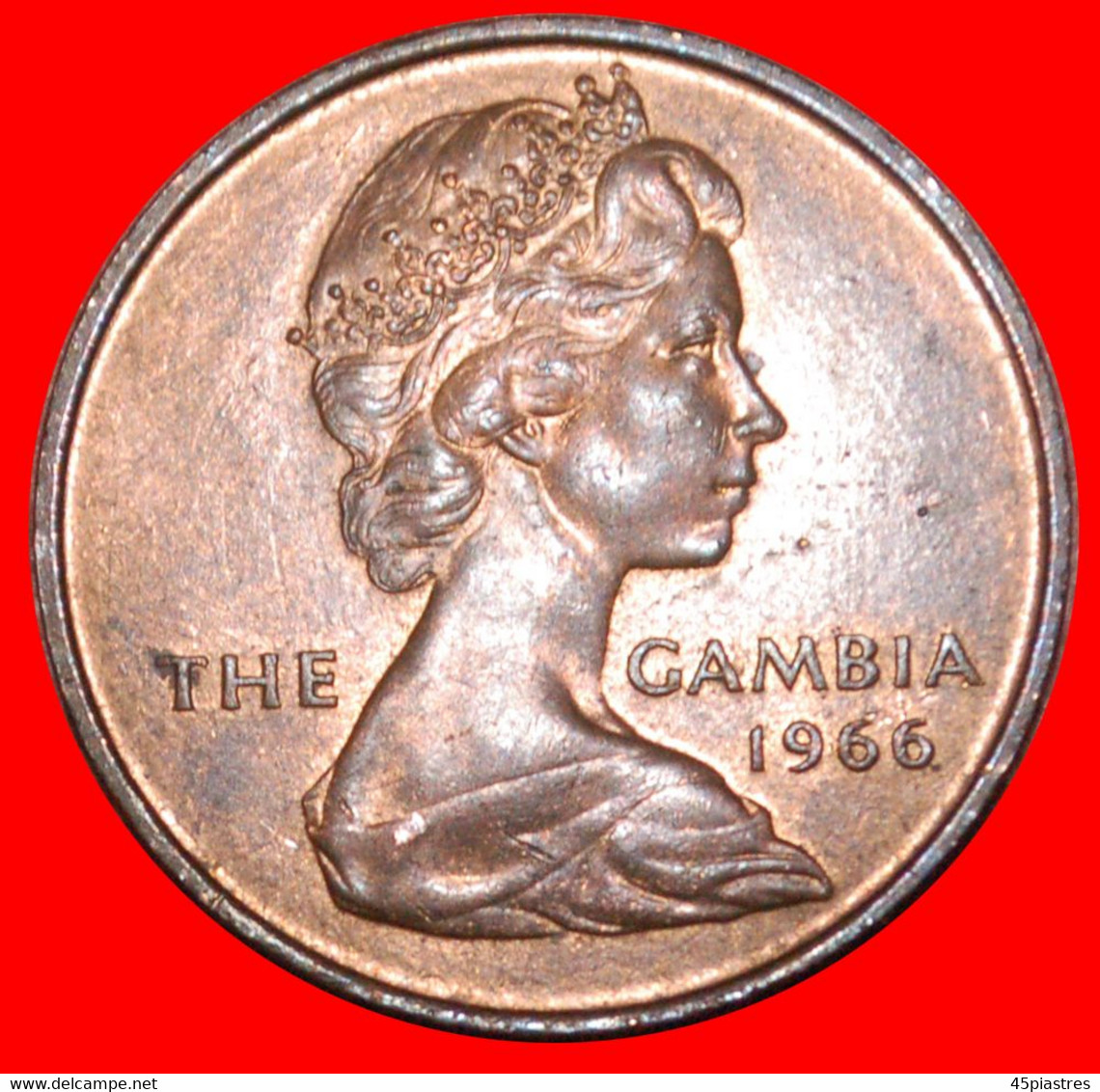 * GREAT BRITAIN: THE GAMBIA  1 PENNY 1966 SHIP UNC MINT LUSTRE! ELIZABETH II (1953-2022)  LOW START   NO RESERVE! - Gambie