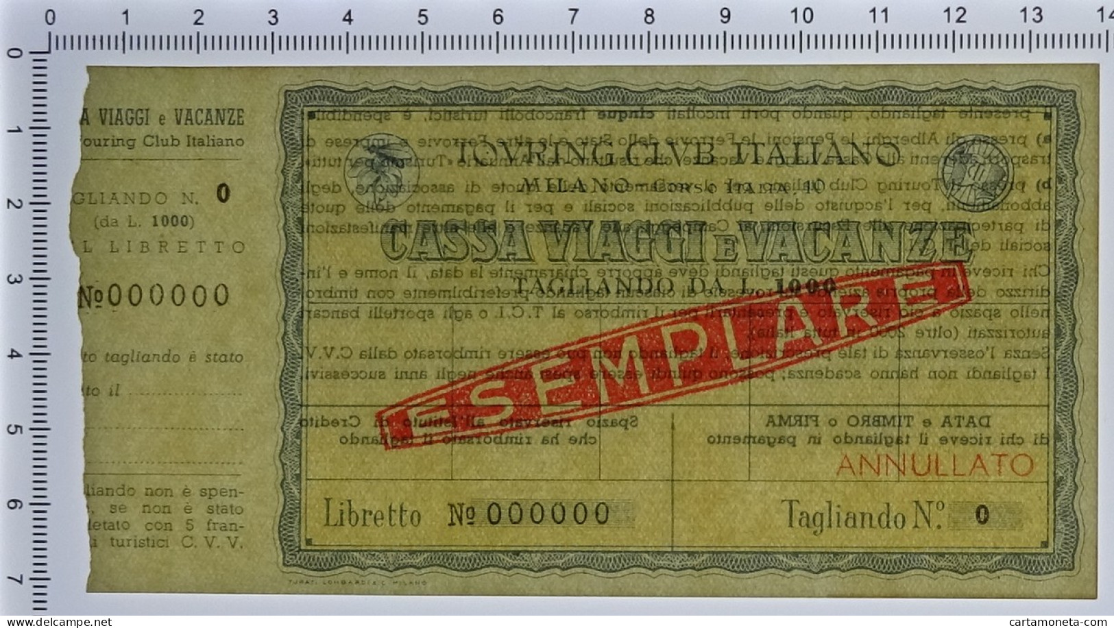 1000 LIRE CAMPIONE CON MATRICE TOURING CLUB ITALIANO CASSA VIAGGI MILANO SUP - [ 7] Fautés & Variétés