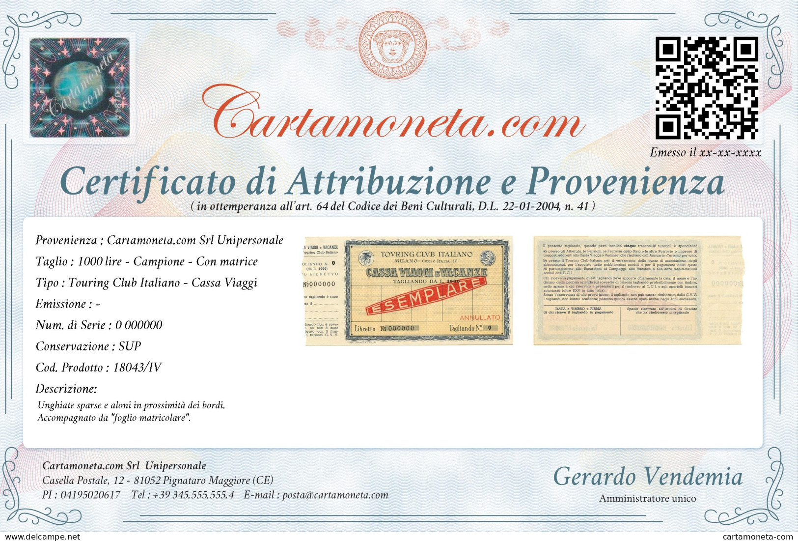 1000 LIRE CAMPIONE CON MATRICE TOURING CLUB ITALIANO CASSA VIAGGI MILANO SUP - [ 7] Errors & Varieties