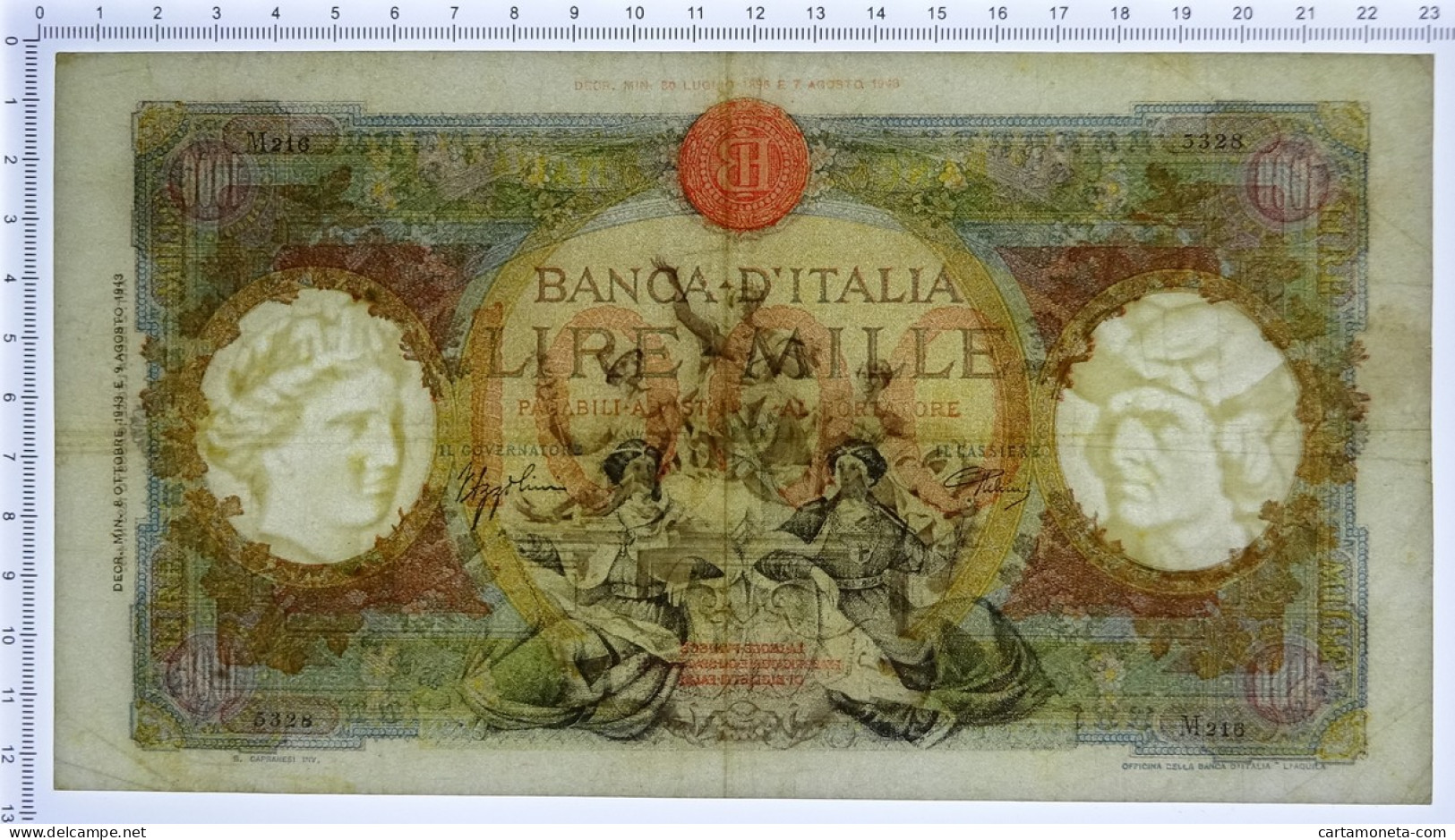 1000 LIRE CAPRANESI REPUBBLICHE MARINARE REGINE RETRO BI RSI 08/10/1943 BB+ - Regno D'Italia – Autres