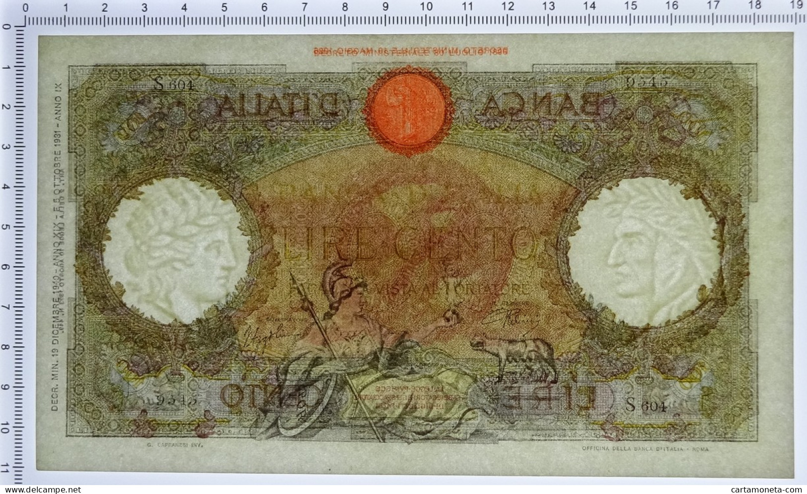 100 LIRE CAPRANESI AQUILA ROMANA TESTINA FASCIO ROMA 19/12/1940 SUP- - Regno D'Italia – Other