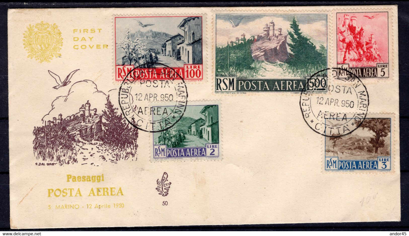 1950 12 APR FDC VENETIA POSTA AEREA SERIE COMPLETA "VEDUTE" SU DUE BUSTE   BELLISSIME CV 375+ - Briefe U. Dokumente