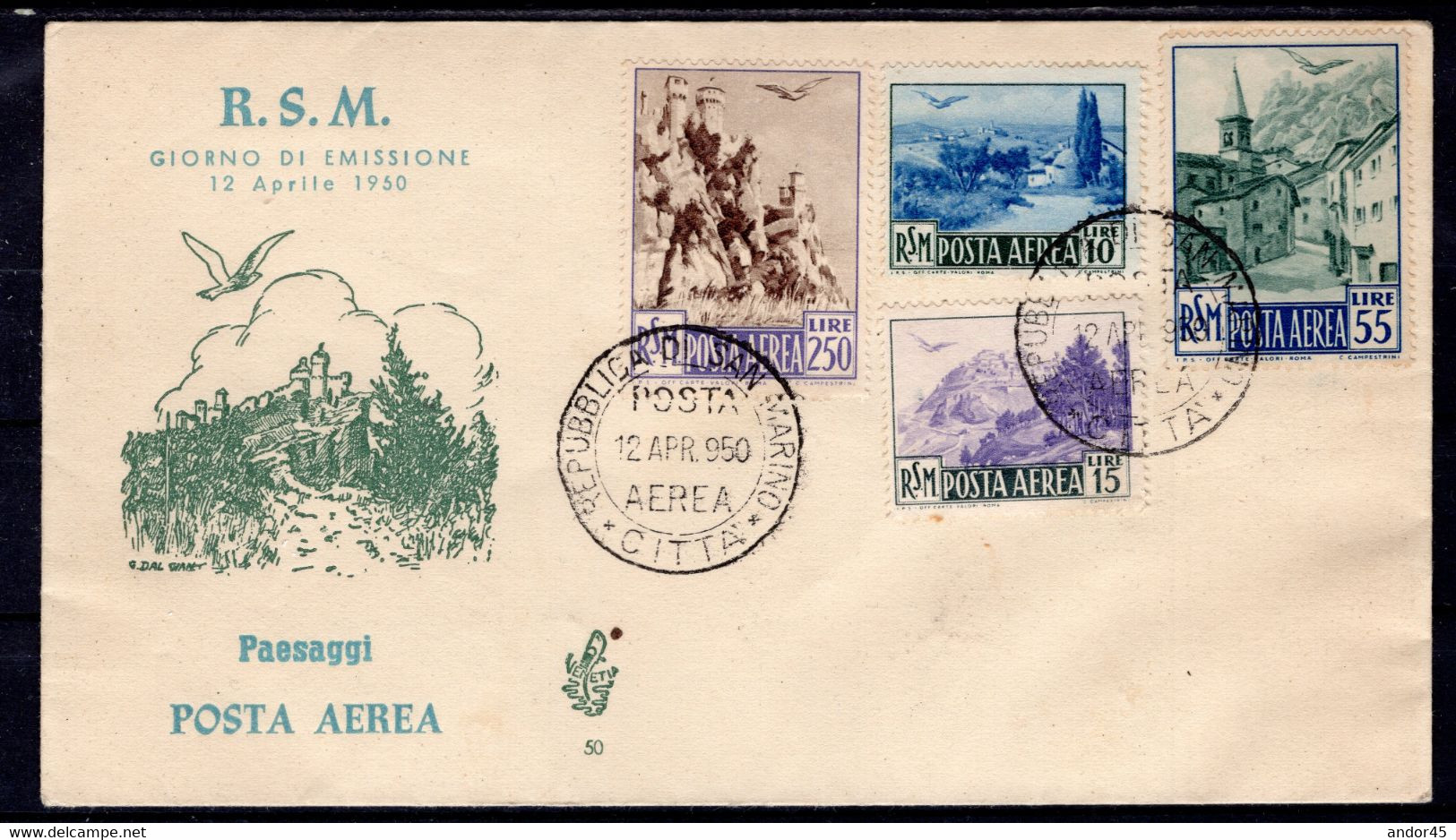 1950 12 APR FDC VENETIA POSTA AEREA SERIE COMPLETA "VEDUTE" SU DUE BUSTE   BELLISSIME CV 375+ - Covers & Documents