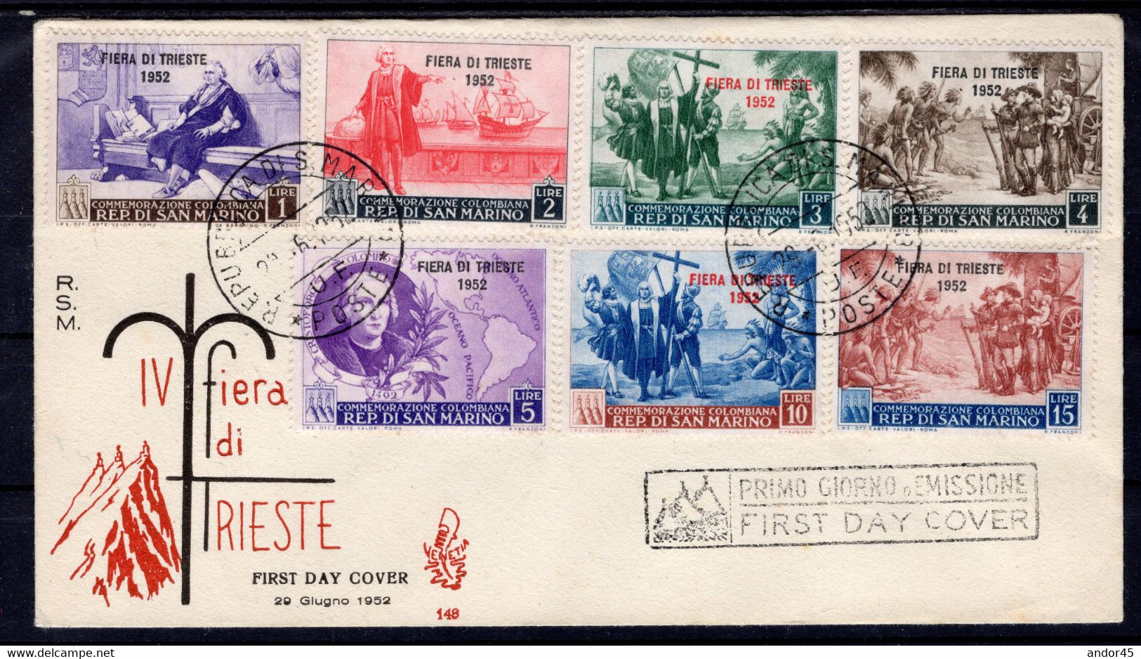 INSIEME DI 4 BUSTE TUTTE FDC VENETIA  SERIE COMPLETA DI 8 VALORI "FIERA DI TRIESTE " SU DUE BUSTE +SERIE "CENT. RITIR.GA - Briefe U. Dokumente