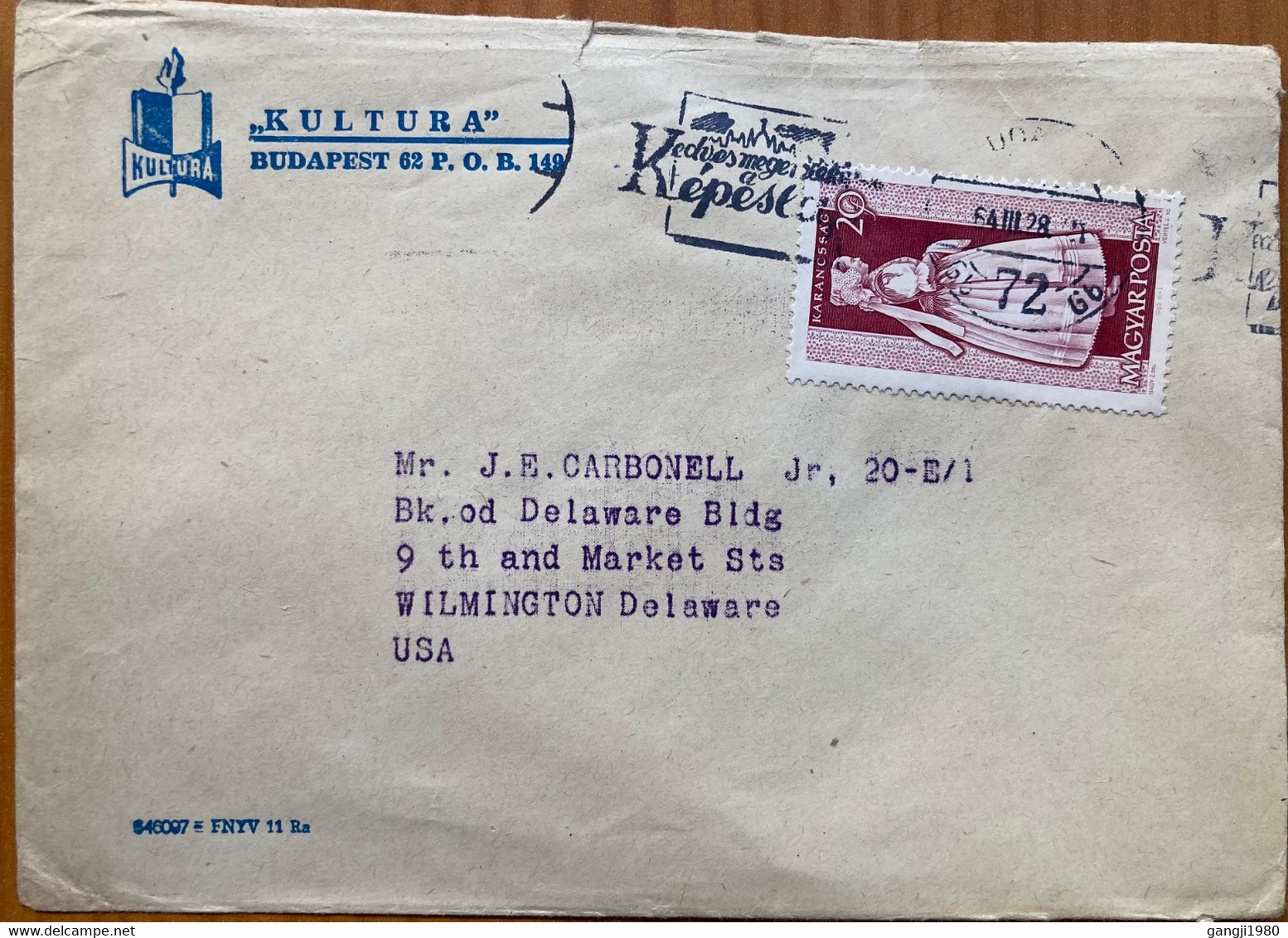 HUNGARY 1964, COVER USED TO USA, FIRM PRINTED "KULTURA" MACHINE SLOGAN CANCEL, KADVES MEGEI KEPESLO, COSTUMES STAMP. - Brieven En Documenten