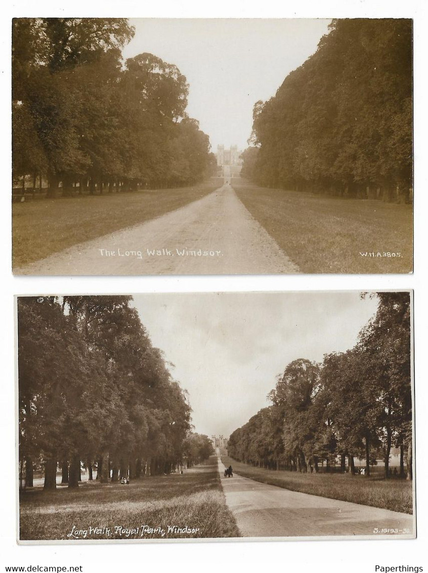 2 Real Photo Postcards, Berkshire, Windsor, Royal Park, The Long Walk. - Windsor