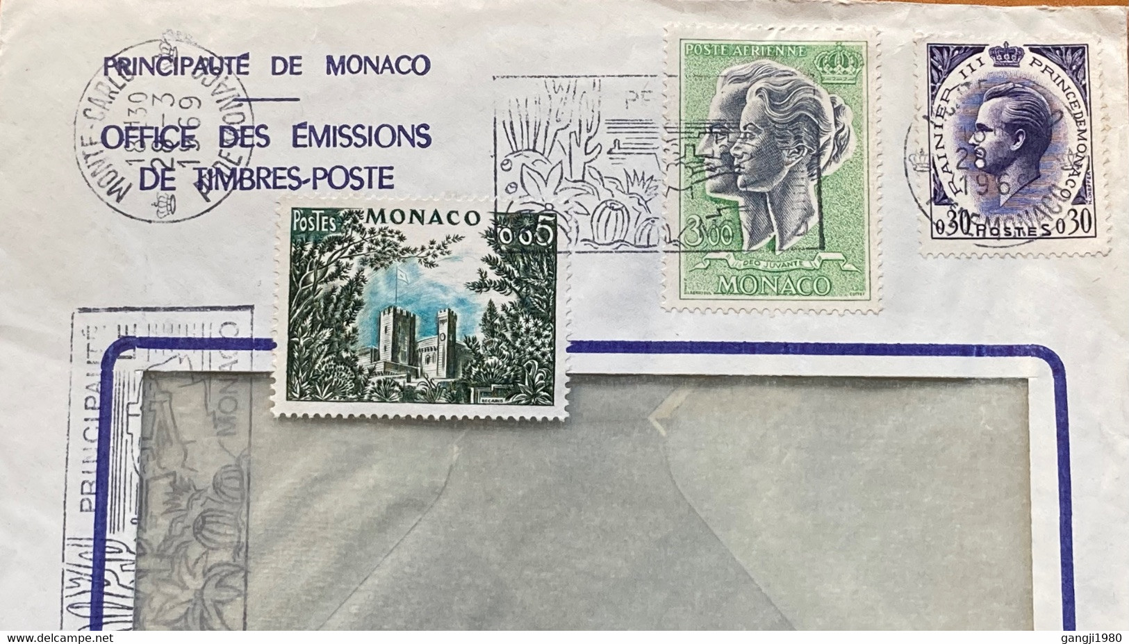 MONACO - 1969, COVER USED, PRINCE RATHIER & PRINCE GRACE, FORT, FLAG, MONTE CARLO CITY, PICTURE MACHINE 3 SLOGAN CANCEL - Covers & Documents