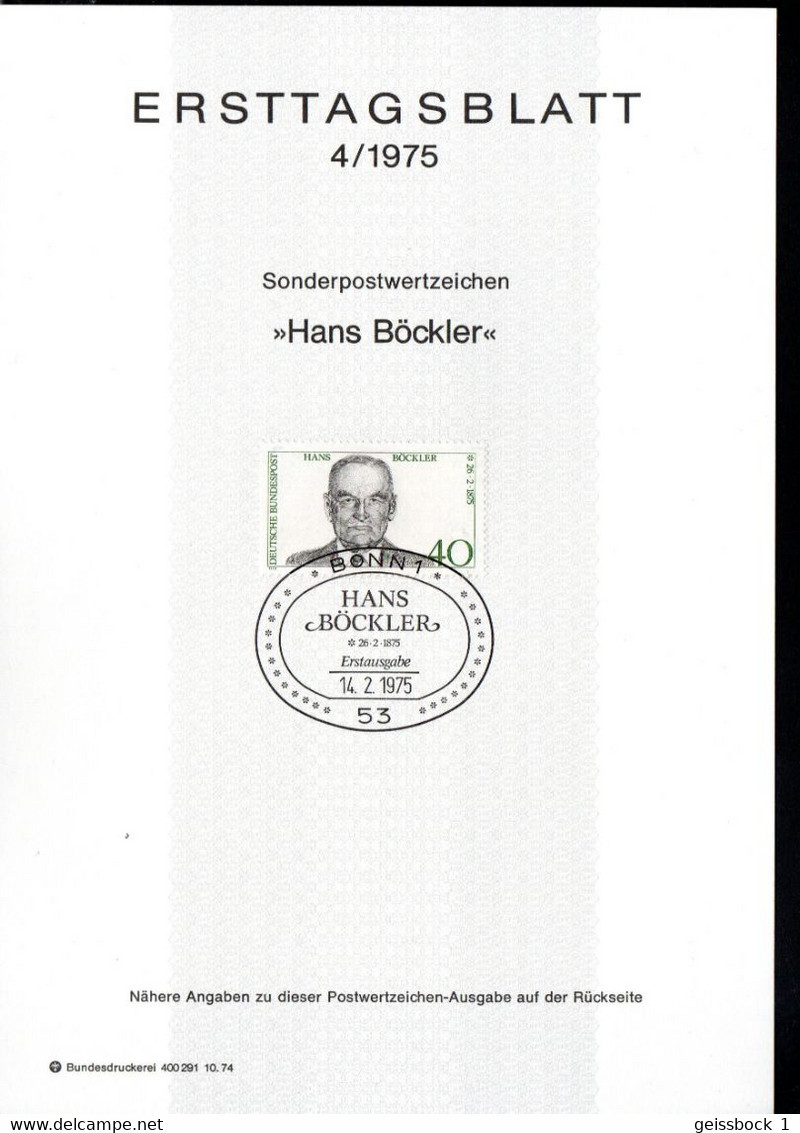 Bund 1975: Mi.-Nr. 832  ETB 4/1975:   Hans Böckler     (H004) - 1974-1980