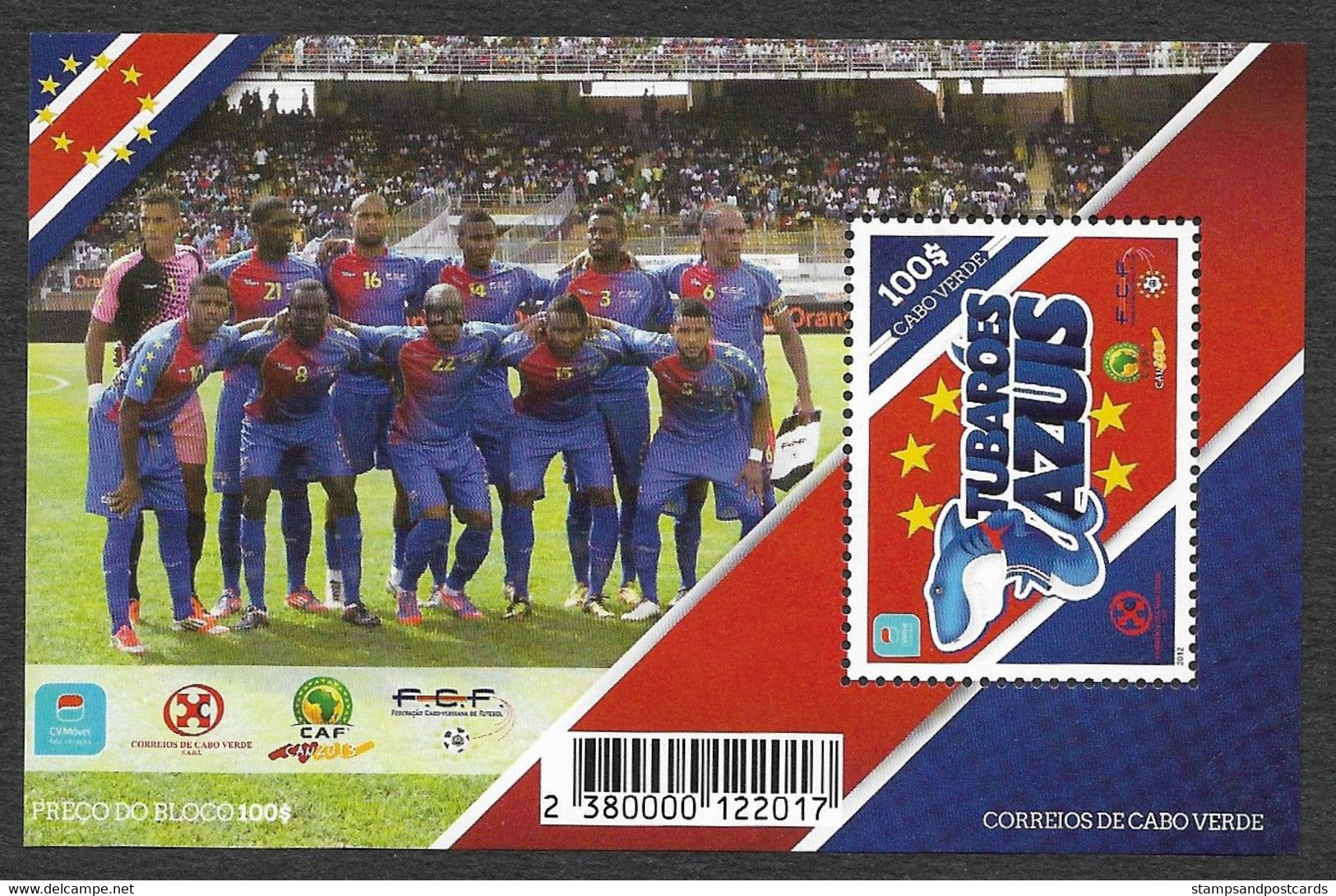Cabo Verde Cap Vert 2012 Coupe Afrique CAN Tubaroes Azuis Football Bloc ** Cape Verde Soccer CAN Africa Cup S/s ** - Afrika Cup
