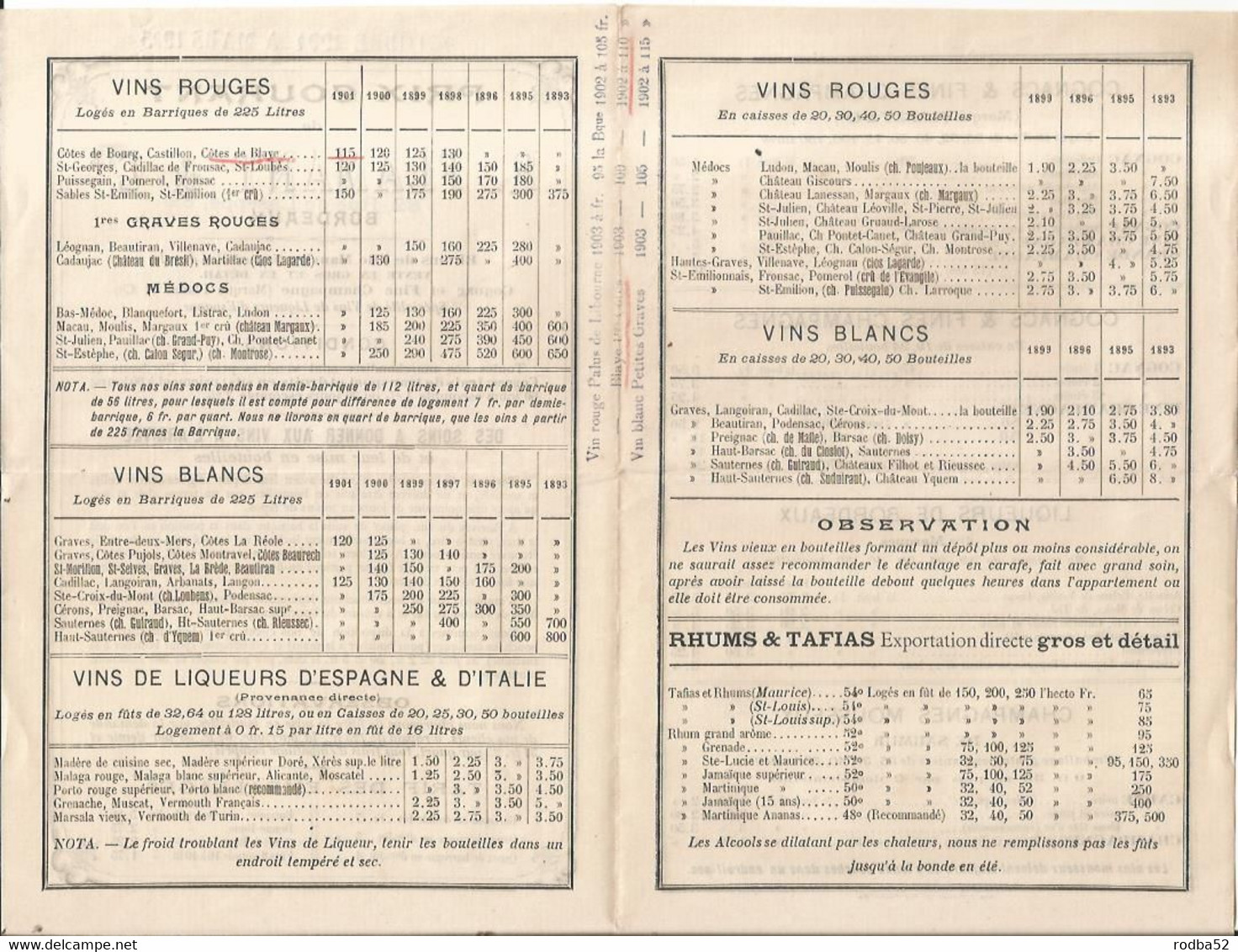 Publicité Ancienne  -- R. Flamant à Bordeaux - Vins Et Spiritueux - Prix Courants - Publicités